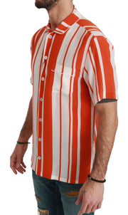 Elegant Striped Silk Shirt - White & Orange Dolce & Gabbana