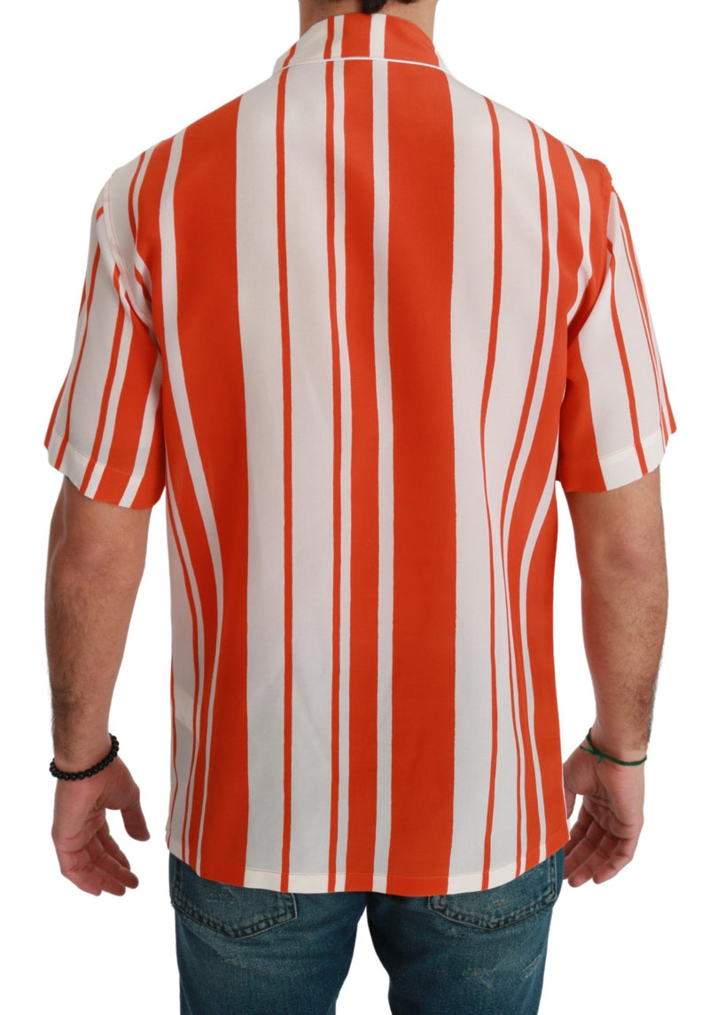 Elegant Striped Silk Shirt - White & Orange Dolce & Gabbana