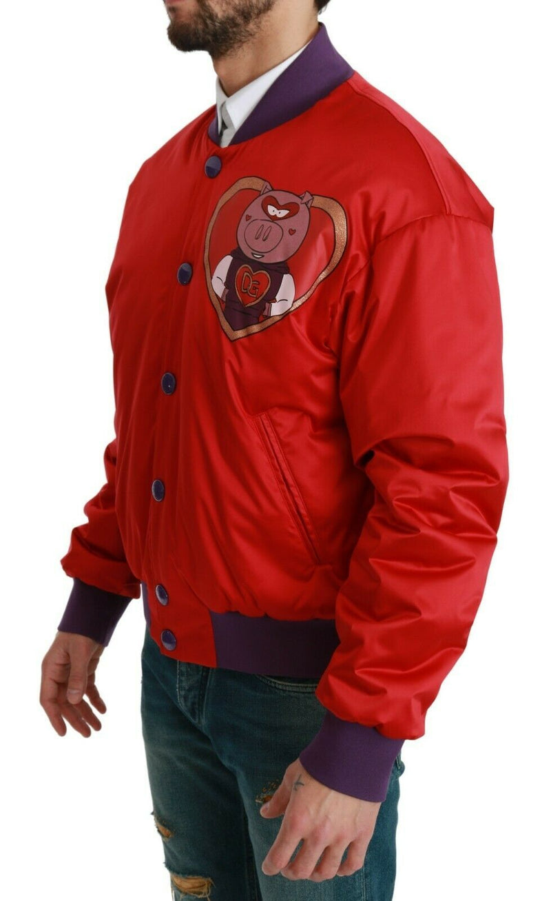 Vibrant Red Bomber Jacket with Multicolor Motif Dolce & Gabbana