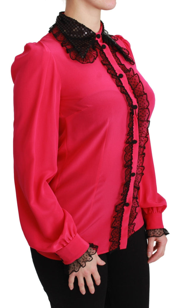 Silk Blend Lace Detail Blouse in Pink Dolce & Gabbana