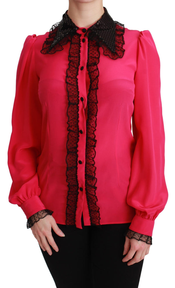 Silk Blend Lace Detail Blouse in Pink Dolce & Gabbana