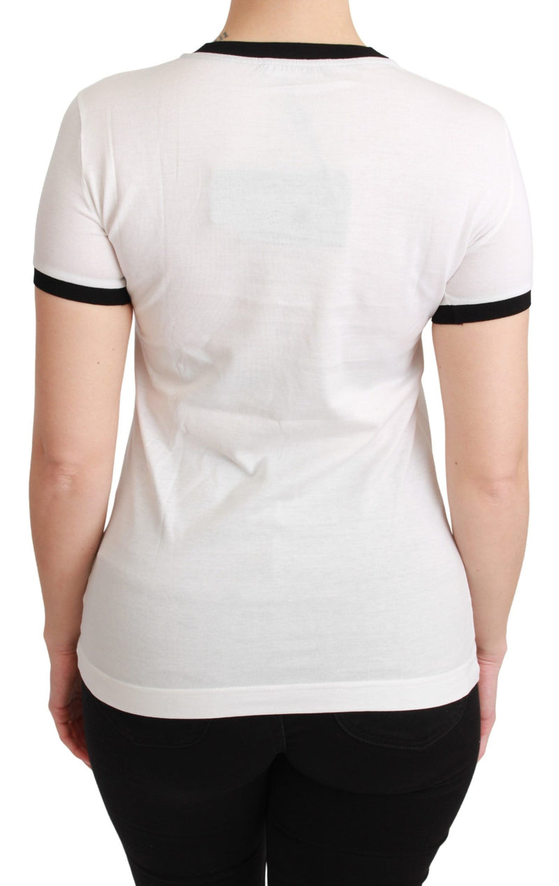 Elegant White Cotton Crewneck Tee with Motive Dolce & Gabbana