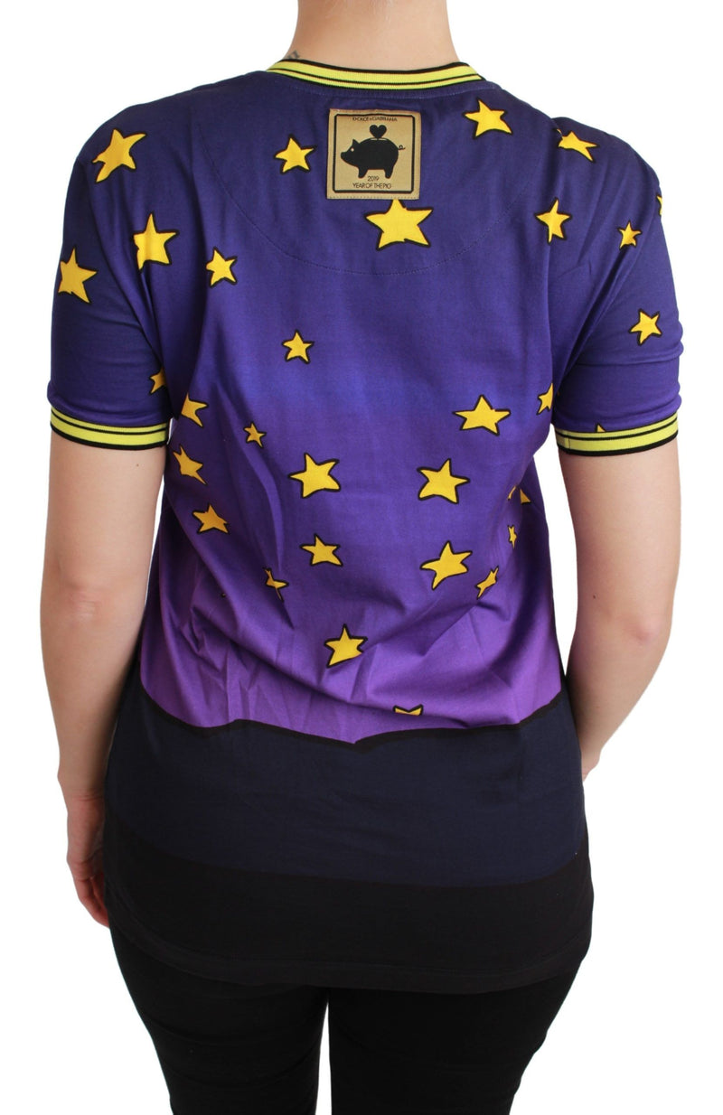 Elegant Crewneck Motive Tee in Purple Dolce & Gabbana