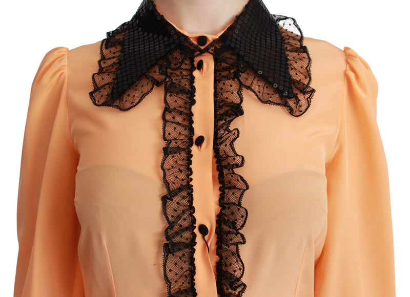 Silk Blend Yellow Blouse with Sequined Collar Dolce & Gabbana