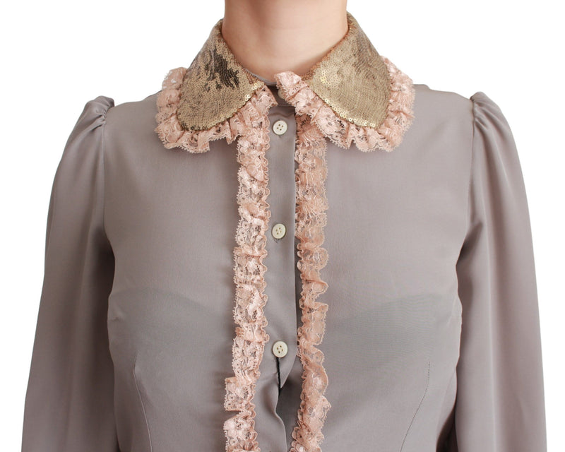 Elegant Silk Blend Sequin Collar Shirt Dolce & Gabbana