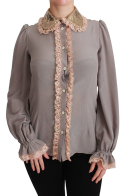 Elegant Silk Blend Sequin Collar Shirt Dolce & Gabbana