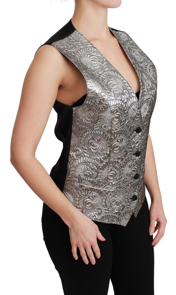 Elegant Silver Sleeveless Brocade Vest Dolce & Gabbana