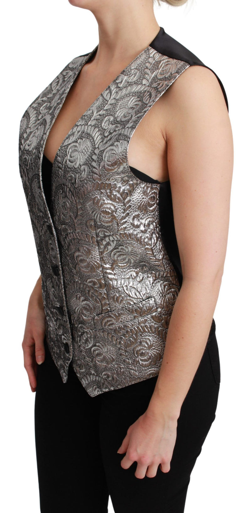 Elegant Silver Sleeveless Brocade Vest Dolce & Gabbana