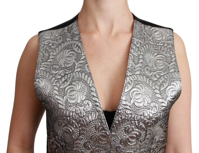 Elegant Silver Sleeveless Brocade Vest Dolce & Gabbana