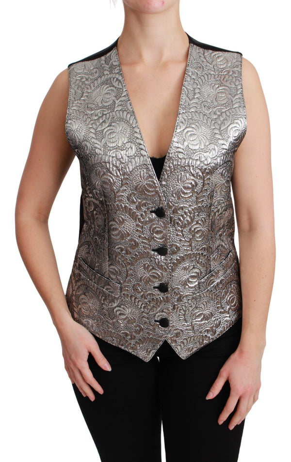 Elegant Silver Sleeveless Brocade Vest Dolce & Gabbana