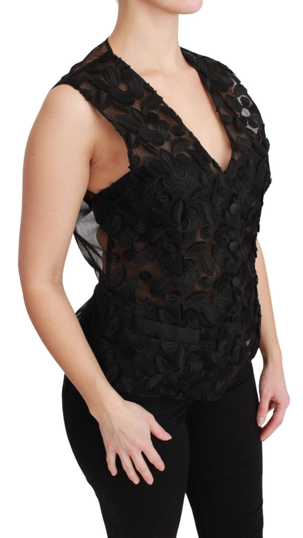 Elegant Floral Black Silk Blend Vest Dolce & Gabbana