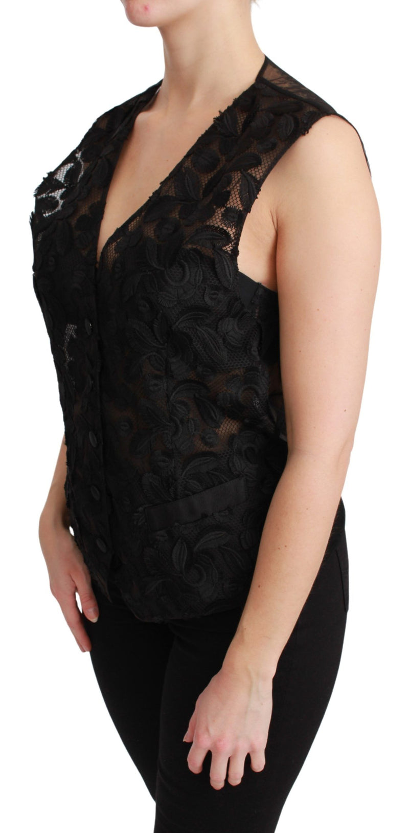 Elegant Floral Black Silk Blend Vest Dolce & Gabbana