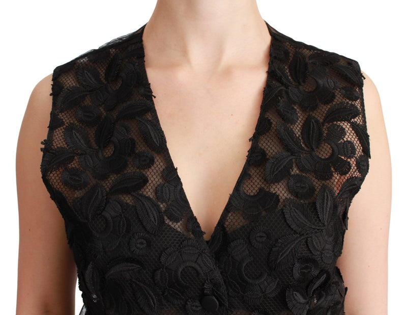 Elegant Floral Black Silk Blend Vest Dolce & Gabbana