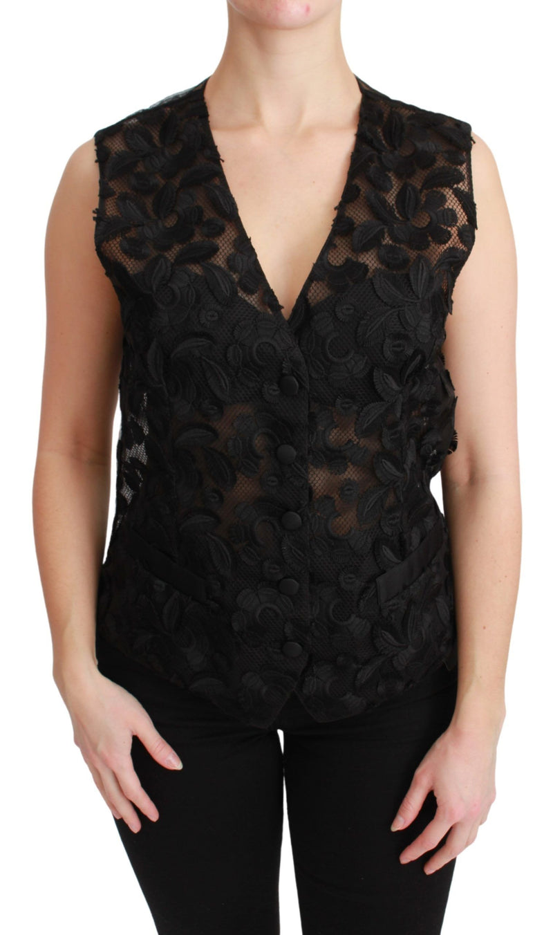 Elegant Floral Black Silk Blend Vest Dolce & Gabbana