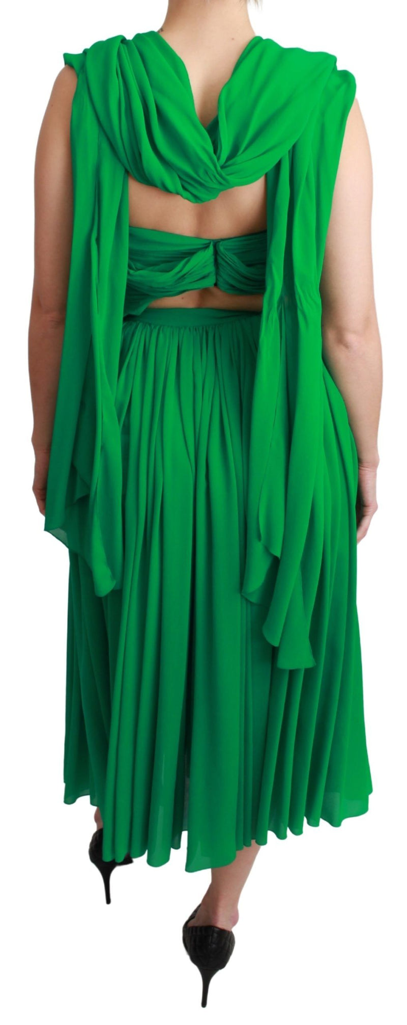 Elegant Sleeveless Pleated Silk Maxi Dress Dolce & Gabbana