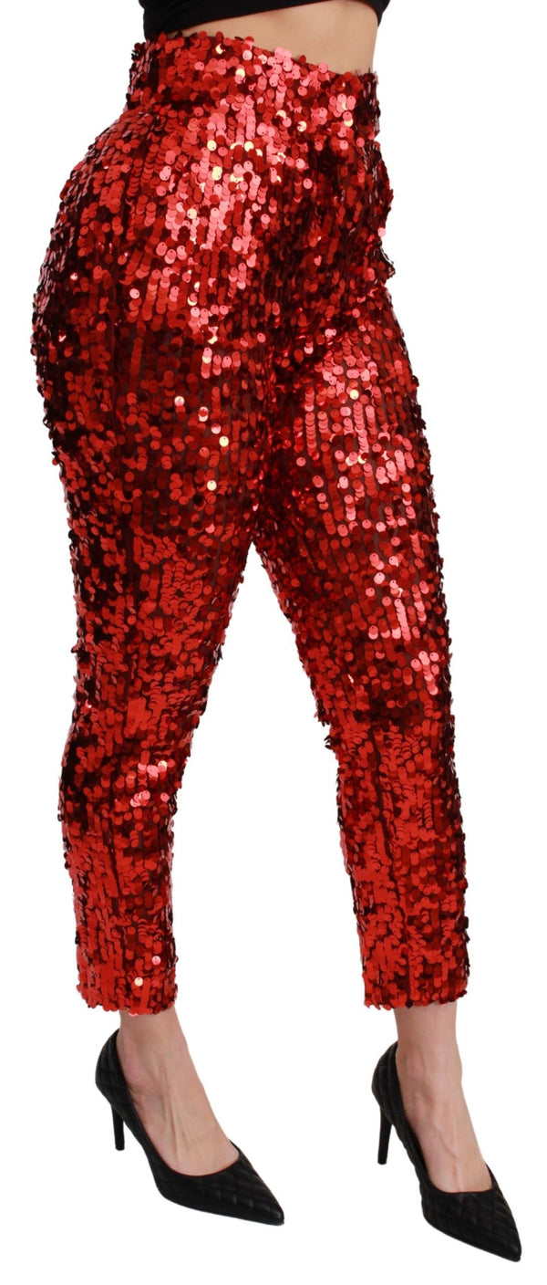 Elegant High-Waist Cropped Red Trousers Dolce & Gabbana