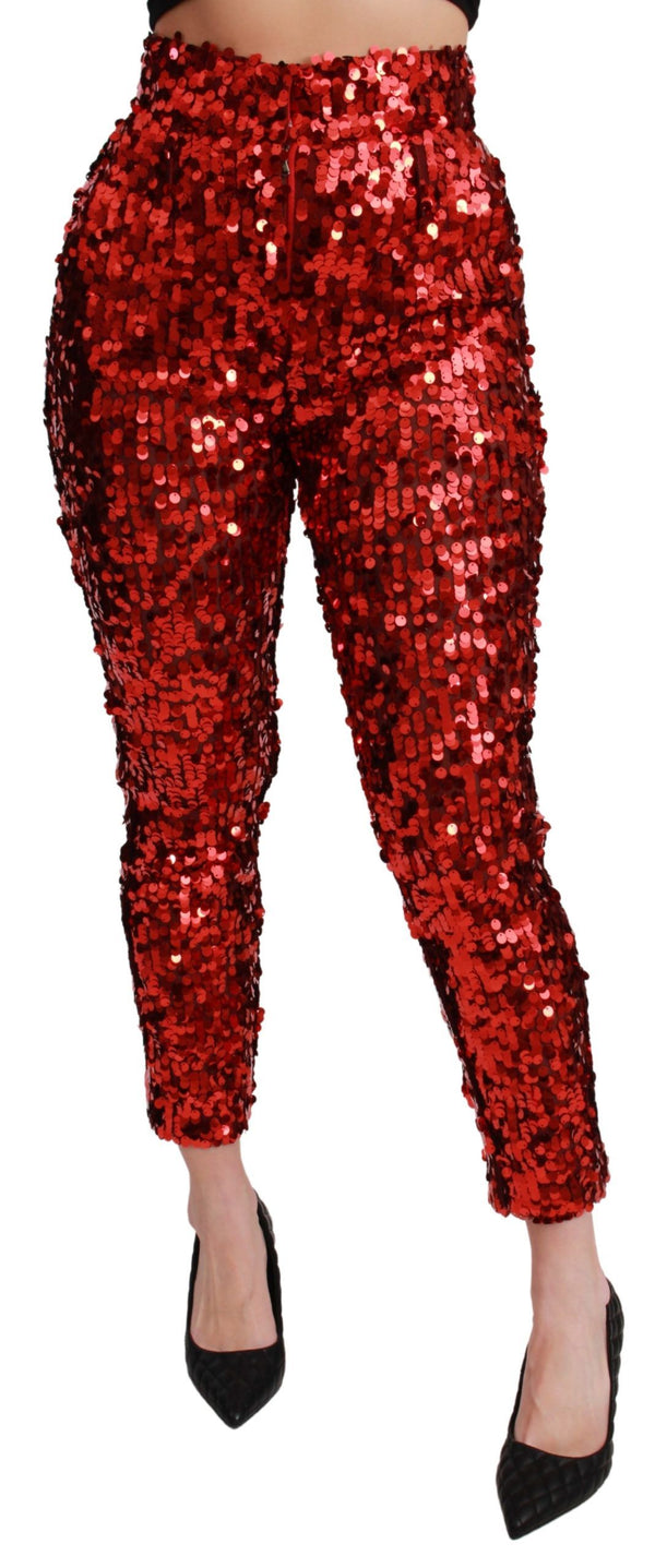 Elegant High-Waist Cropped Red Trousers Dolce & Gabbana