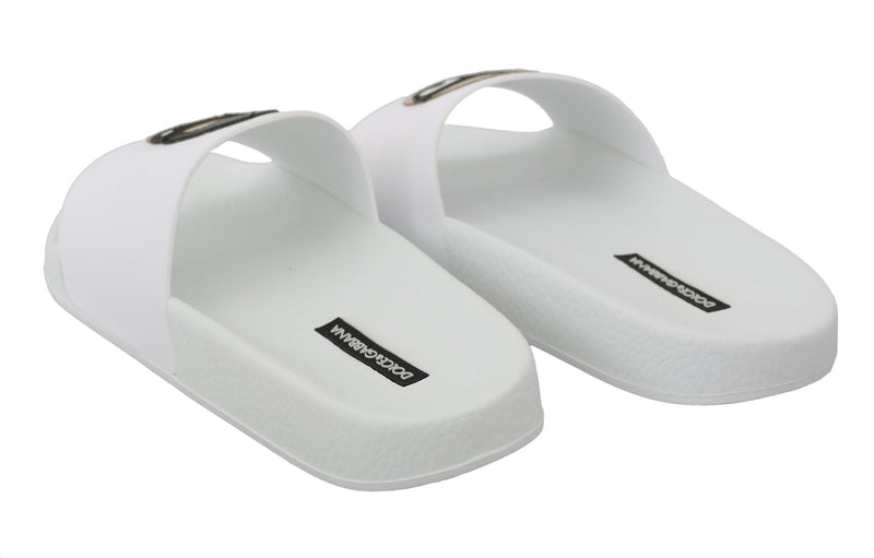 Chic White Slide Sandals - Luxury Summer Footwear Dolce & Gabbana