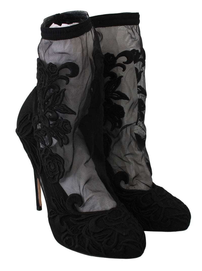 Embroidered Floral Stiletto Socks Booties Dolce & Gabbana