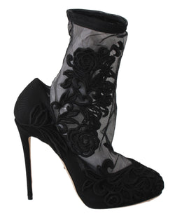 Embroidered Floral Stiletto Socks Booties Dolce & Gabbana