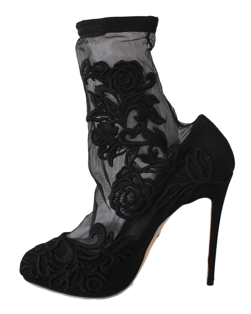 Embroidered Floral Stiletto Socks Booties Dolce & Gabbana