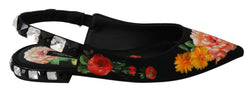 Black Floral Crystal Slingbacks Flats Shoes Dolce & Gabbana