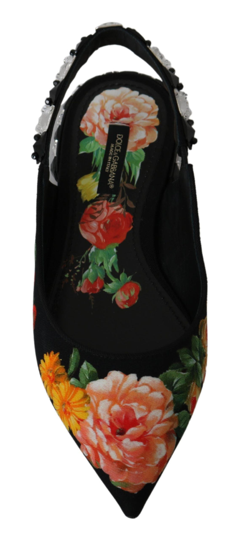 Black Floral Crystal Slingbacks Flats Shoes Dolce & Gabbana