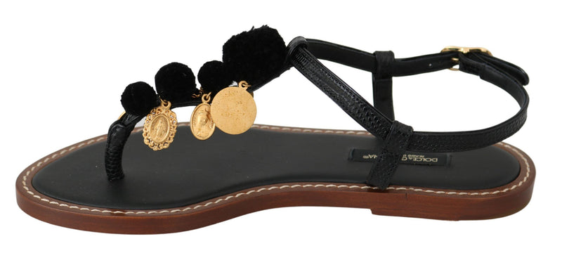 Pom Pom Flip Flop Ankle Strap Flats Dolce & Gabbana