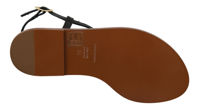 Black Leather Coins Flip Flops Sandals Shoes Dolce & Gabbana