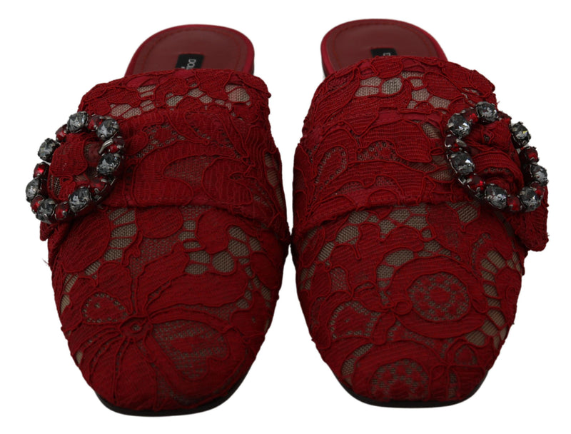 Radiant Red Slide Flats with Crystal Embellishments Dolce & Gabbana