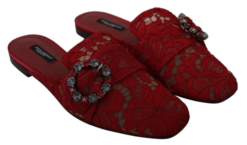 Radiant Red Slide Flats with Crystal Embellishments Dolce & Gabbana