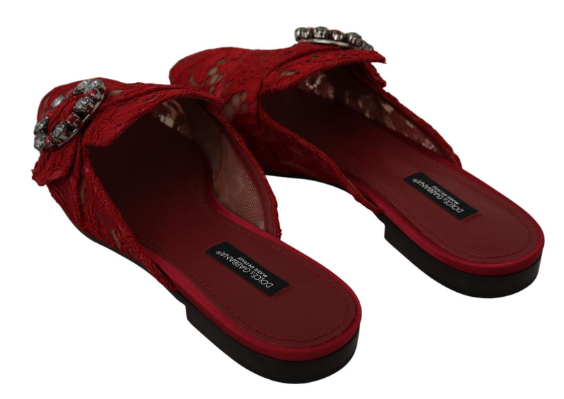 Radiant Red Slide Flats with Crystal Embellishments Dolce & Gabbana