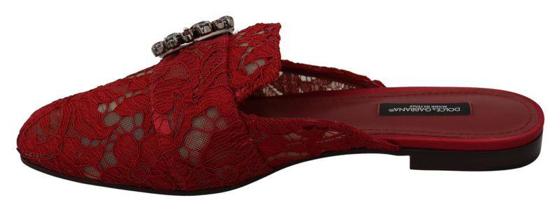 Radiant Red Slide Flats with Crystal Embellishments Dolce & Gabbana