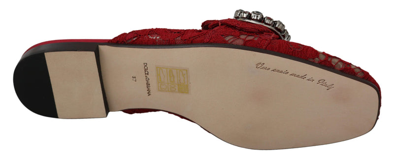 Radiant Red Slide Flats with Crystal Embellishments Dolce & Gabbana