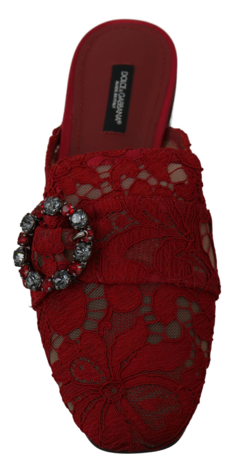 Radiant Red Slide Flats with Crystal Embellishments Dolce & Gabbana