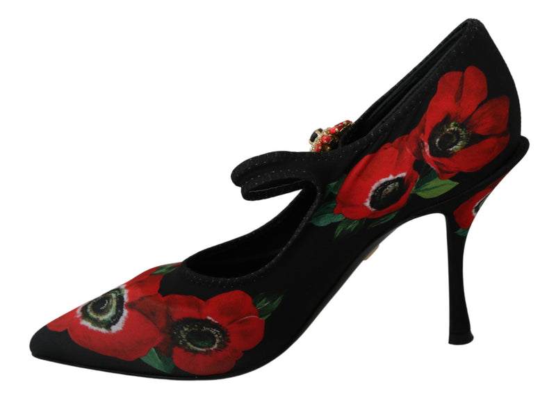 Floral Mary Janes Pumps with Crystal Detail Dolce & Gabbana