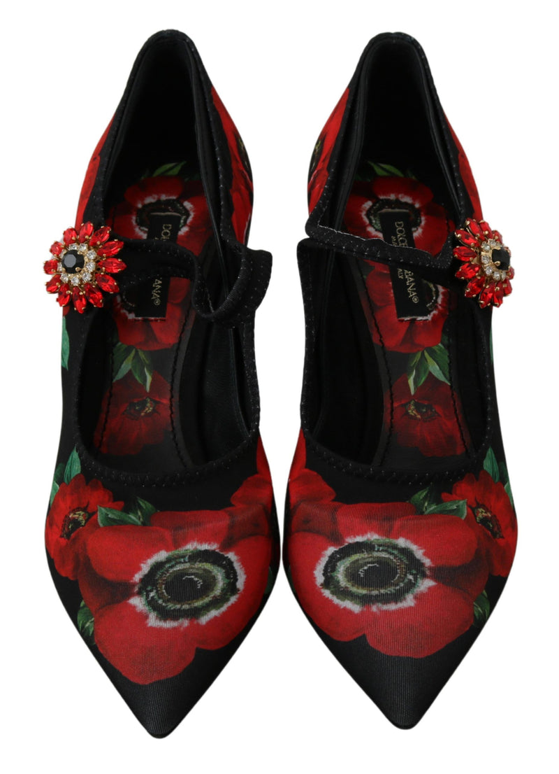 Floral Mary Janes Pumps with Crystal Detail Dolce & Gabbana