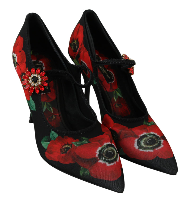 Floral Mary Janes Pumps with Crystal Detail Dolce & Gabbana