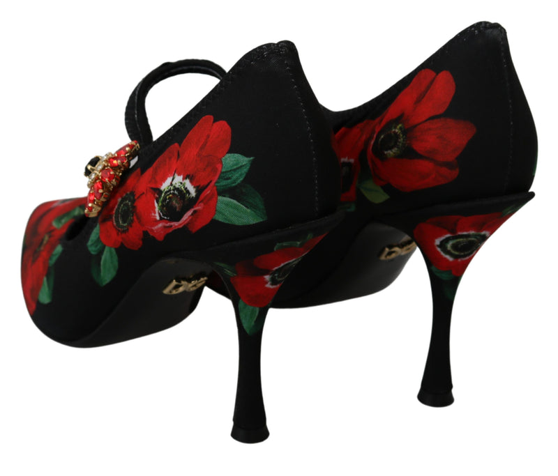 Floral Mary Janes Pumps with Crystal Detail Dolce & Gabbana