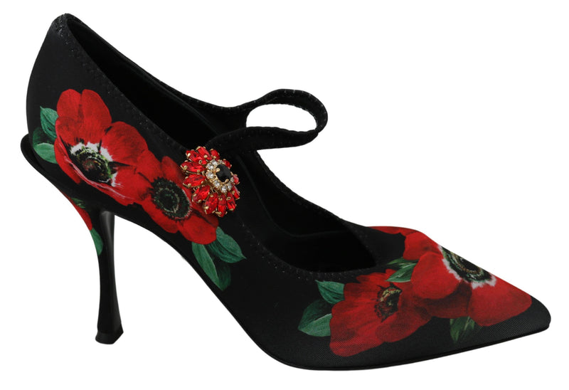 Floral Mary Janes Pumps with Crystal Detail Dolce & Gabbana