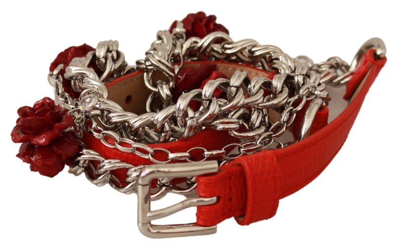 Elegant Floral Rose Waist Belt in Vibrant Red Dolce & Gabbana