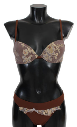 Elegant Brown Lace Two-Piece Swimsuit PINK MEMORIES