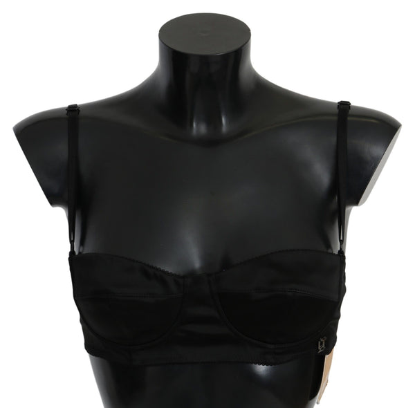 Elegant Black Cotton Bralette John Galliano