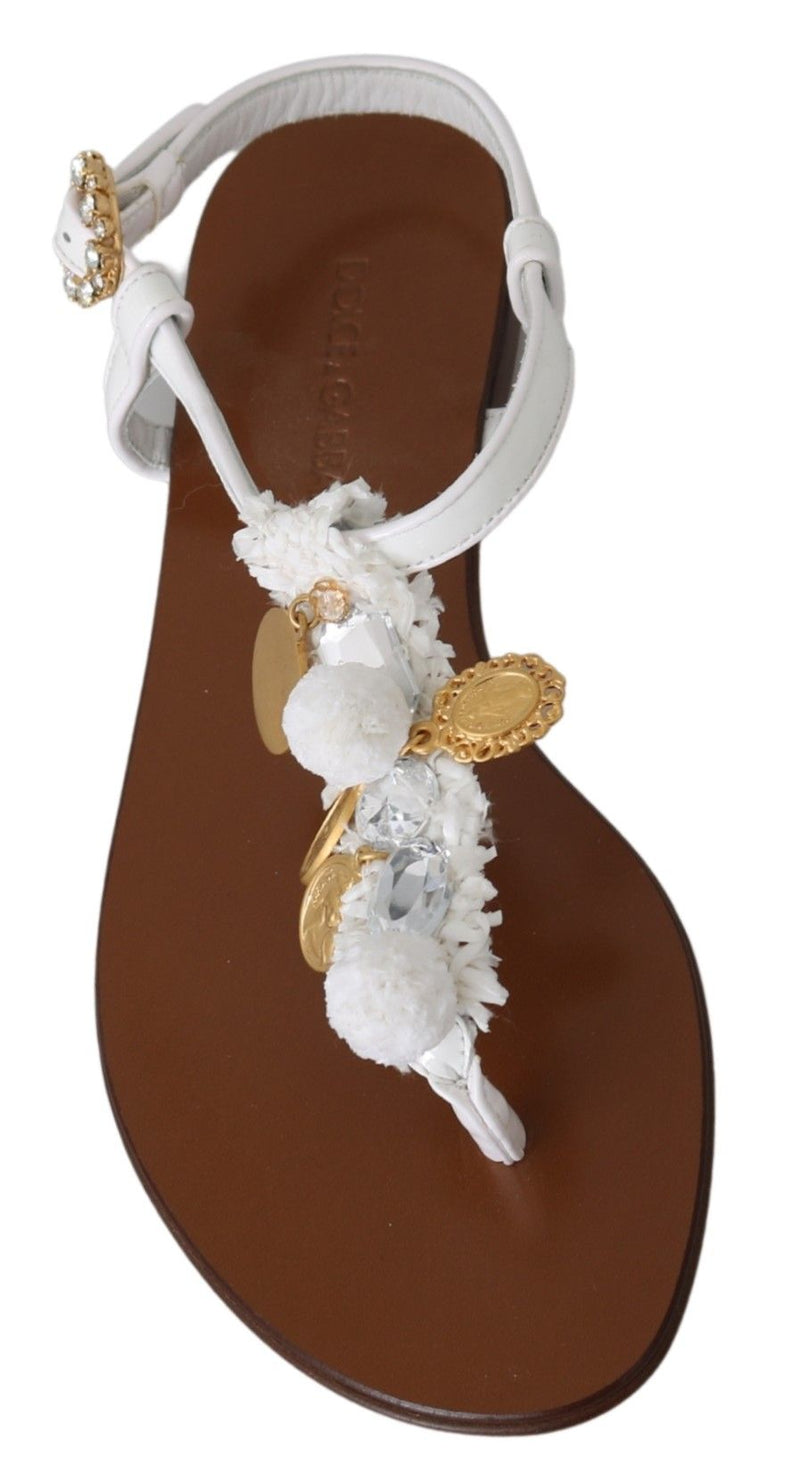 Pom Pom Flip Flop Ankle Strap Flats Dolce & Gabbana