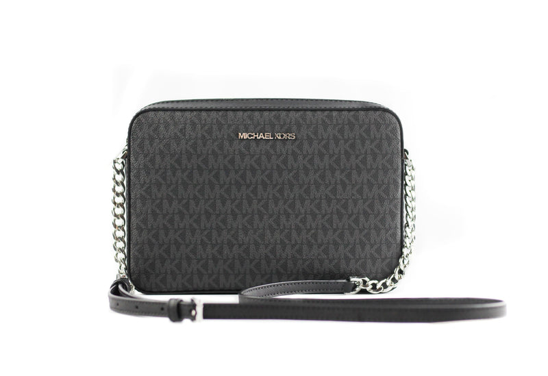 Jet Set Large East West Saffiano Leather Crossbody Bag Handbag [Black Signature] Michael Kors