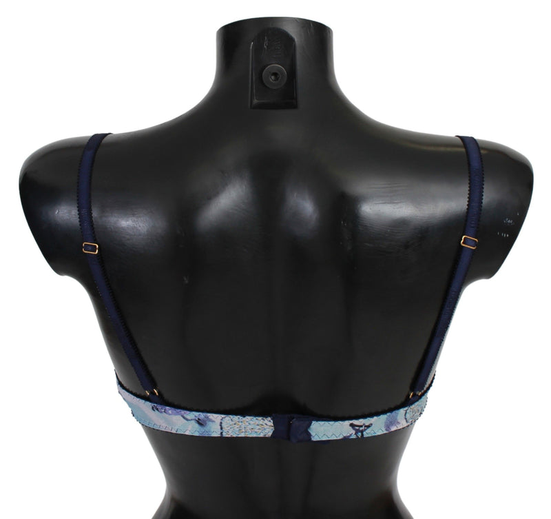 Elegant Push-Up Bra in Blue Print Roberto Cavalli