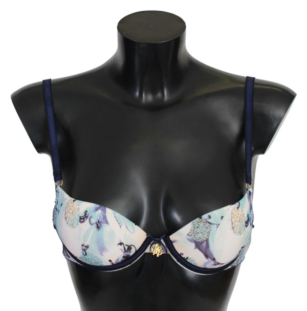 Elegant Push-Up Bra in Blue Print Roberto Cavalli