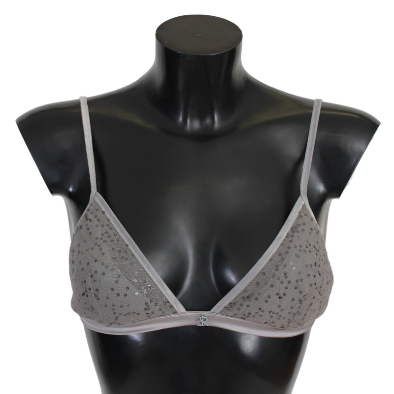 Sequined Gray Triangolo Bra Luxury Underwear Ermanno Scervino