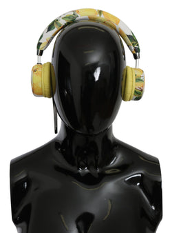 Chic White Leather Headphones with Yellow Print Dolce & Gabbana