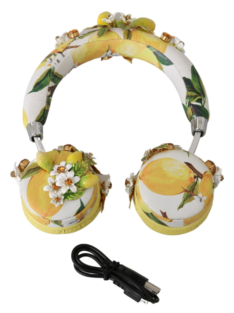 Glamorous Gold-Embellished Leather Headphones Dolce & Gabbana